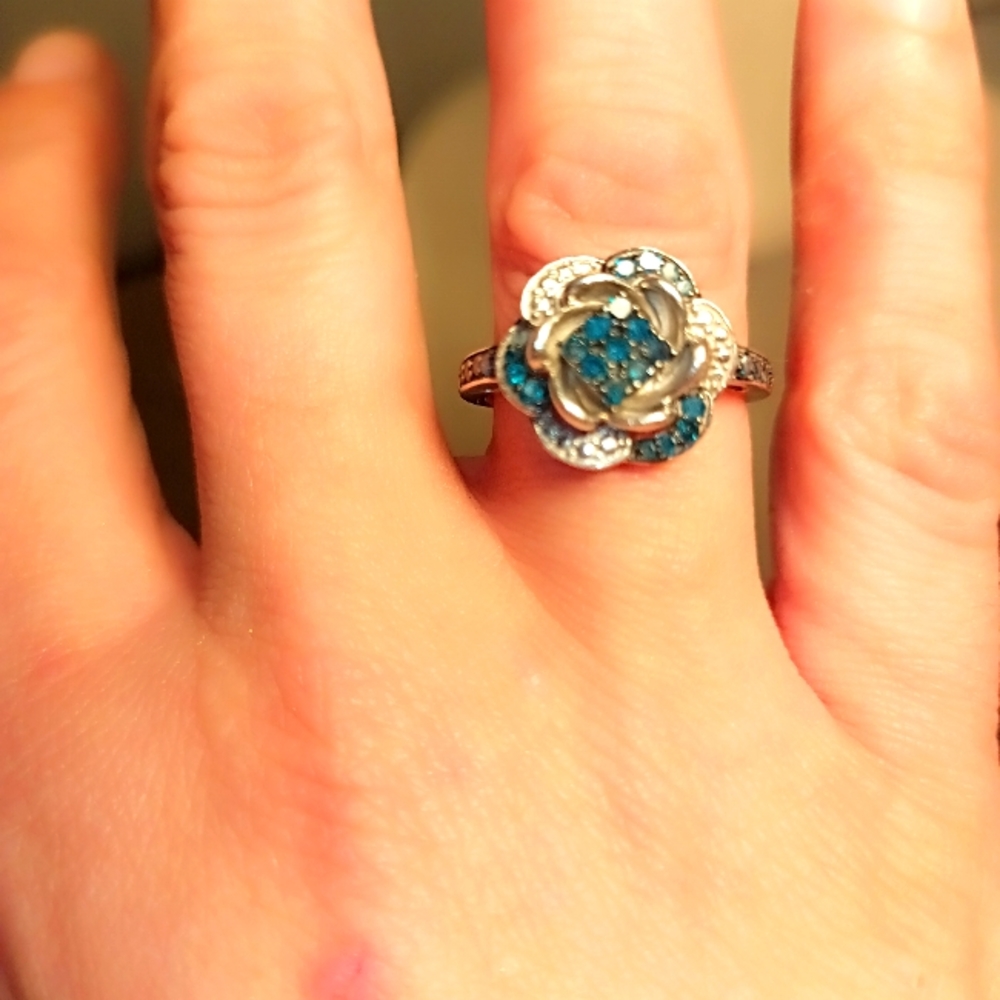 Sapphire and Diamond Silver Ring Size 7